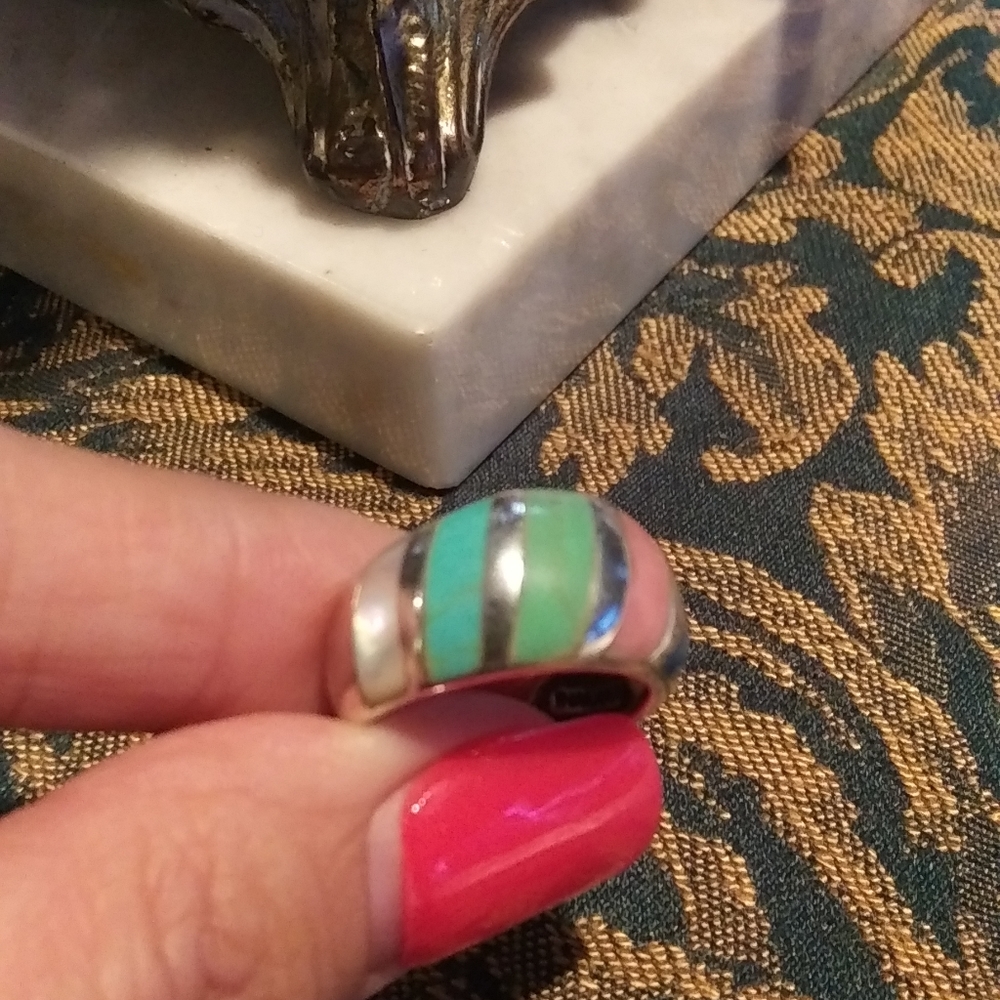 Vtg Sterling Multi Stone Dome Ring Sz 6